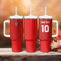 Custom Mate Ma'a Tonga Rugby Tumbler With Handle Ngatu Tribal Motifs Sporty Style - Polynesian Pride