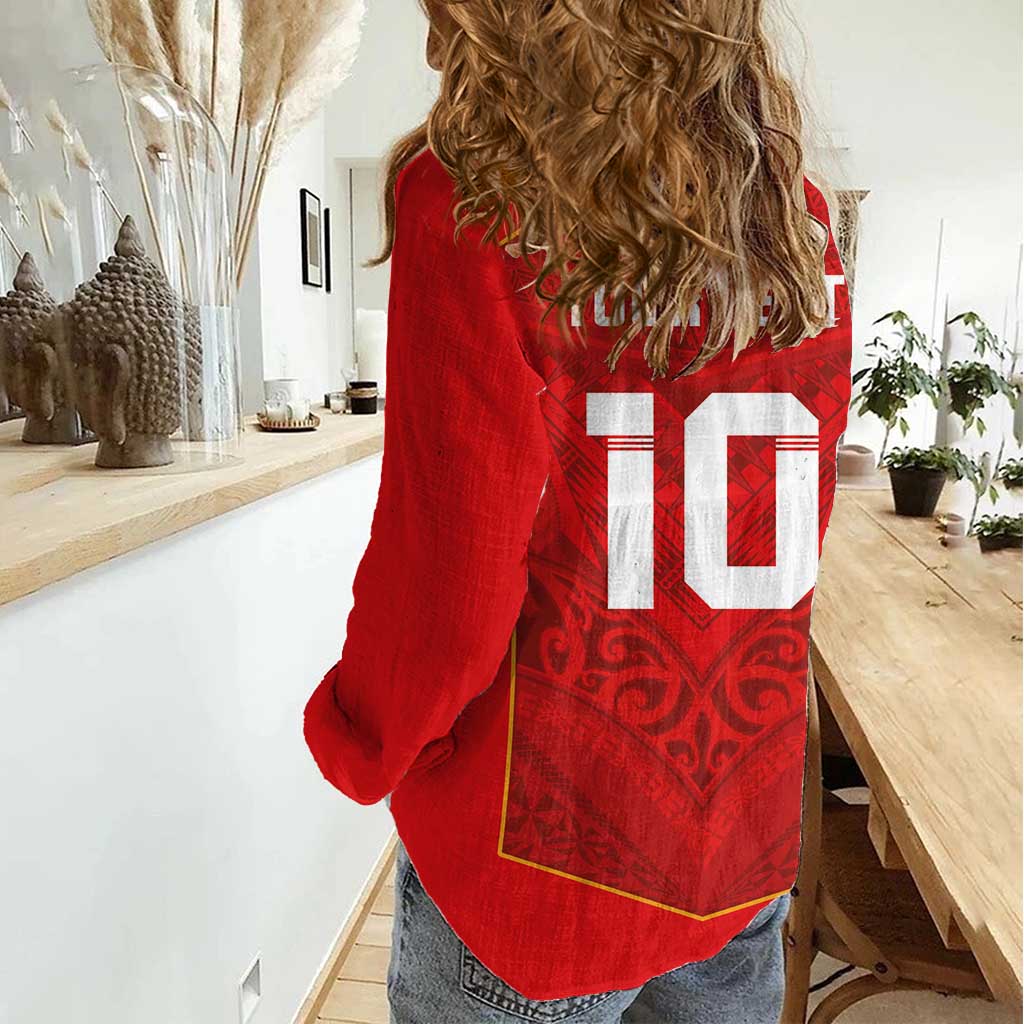 Custom Mate Ma'a Tonga Rugby Women Casual Shirt Ngatu Tribal Motifs Sporty Style - Polynesian Pride