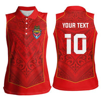 Custom Mate Ma'a Tonga Rugby Women Sleeveless Polo Shirt Ngatu Tribal Motifs Sporty Style - Polynesian Pride