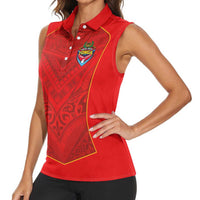 Custom Mate Ma'a Tonga Rugby Women Sleeveless Polo Shirt Ngatu Tribal Motifs Sporty Style - Polynesian Pride