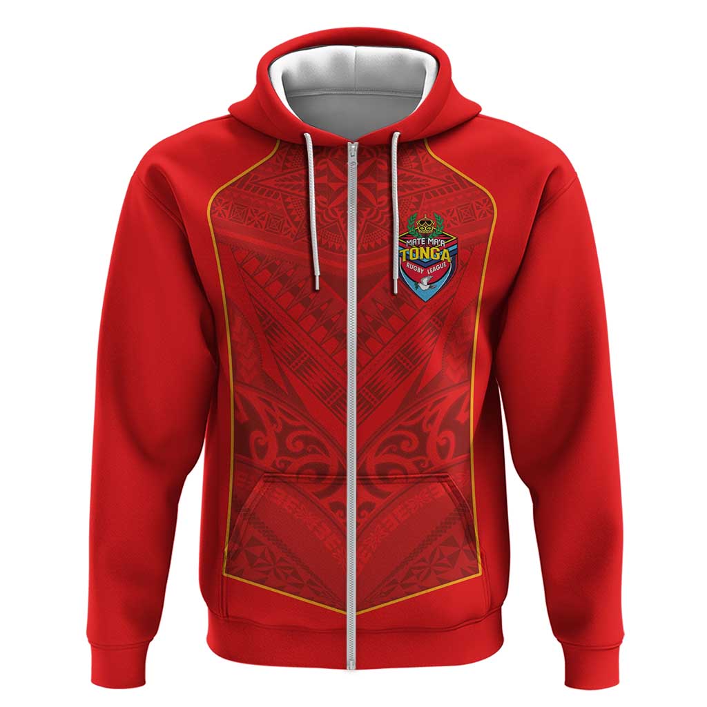 Custom Mate Ma'a Tonga Rugby Zip Hoodie Ngatu Tribal Motifs Sporty Style - Polynesian Pride
