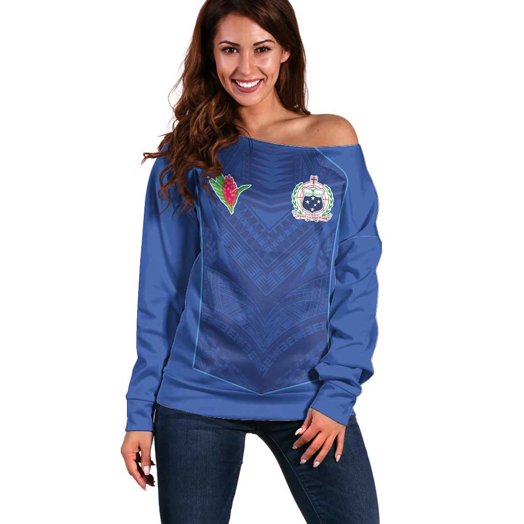Custom Samoa Rugby Off Shoulder Sweater Tatau Tribal Motifs Sporty Style - Polynesian Pride