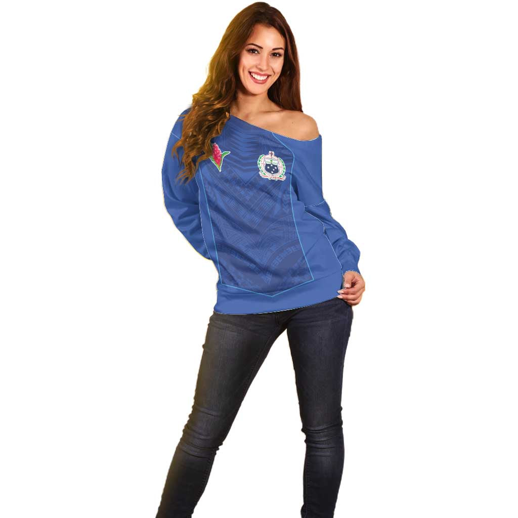 Custom Samoa Rugby Off Shoulder Sweater Tatau Tribal Motifs Sporty Style - Polynesian Pride