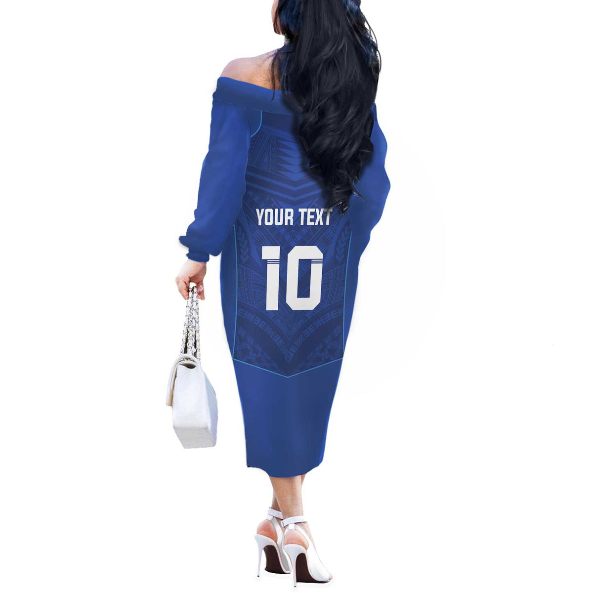 Custom Samoa Rugby Off The Shoulder Long Sleeve Dress Tatau Tribal Motifs Sporty Style - Polynesian Pride