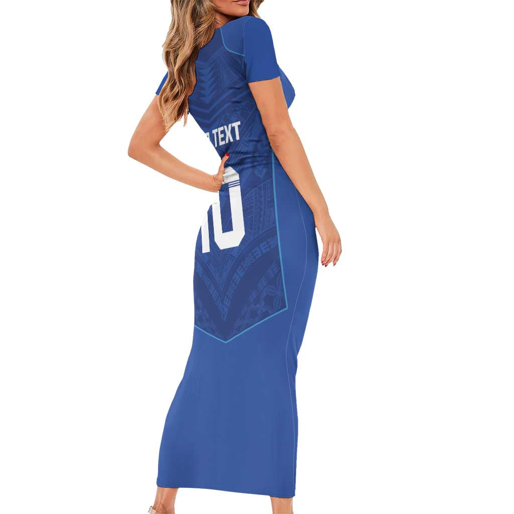 Custom Samoa Rugby Short Sleeve Bodycon Dress Tatau Tribal Motifs Sporty Style - Polynesian Pride