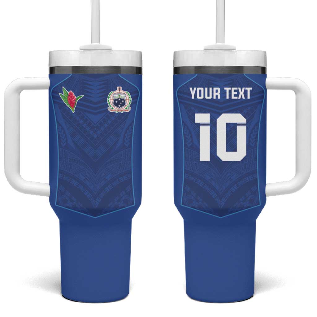 Custom Samoa Rugby Tumbler With Handle Tatau Tribal Motifs Sporty Style - Polynesian Pride