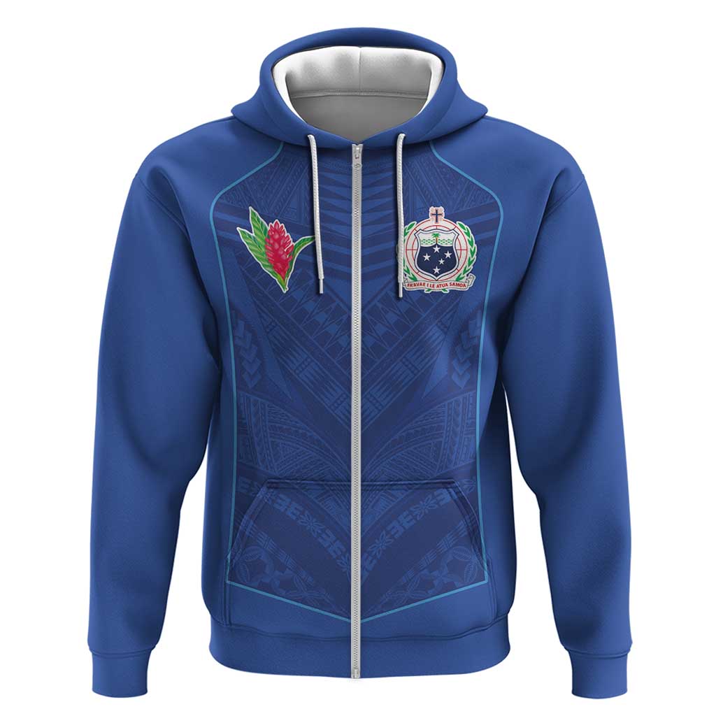 Custom Samoa Rugby Zip Hoodie Tatau Tribal Motifs Sporty Style - Polynesian Pride