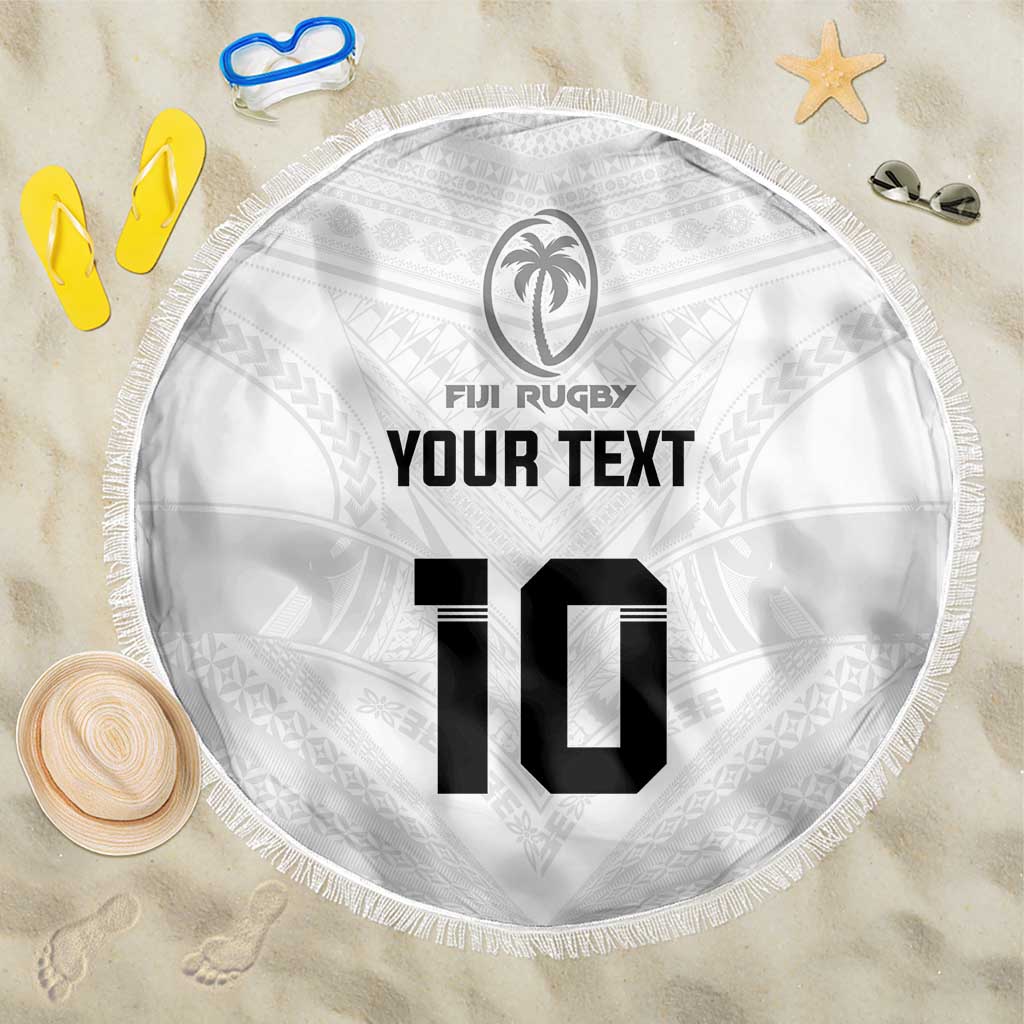 Custom Fiji Rugby Beach Blanket Tapa Tribal Motifs Sporty Style - Polynesian Pride