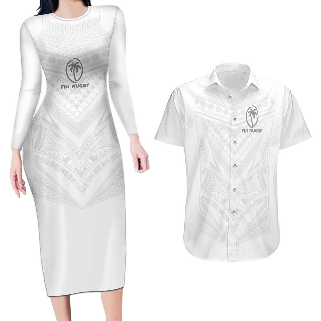Custom Fiji Rugby Couples Matching Long Sleeve Bodycon Dress and Hawaiian Shirt Tapa Tribal Motifs Sporty Style - Polynesian Pride