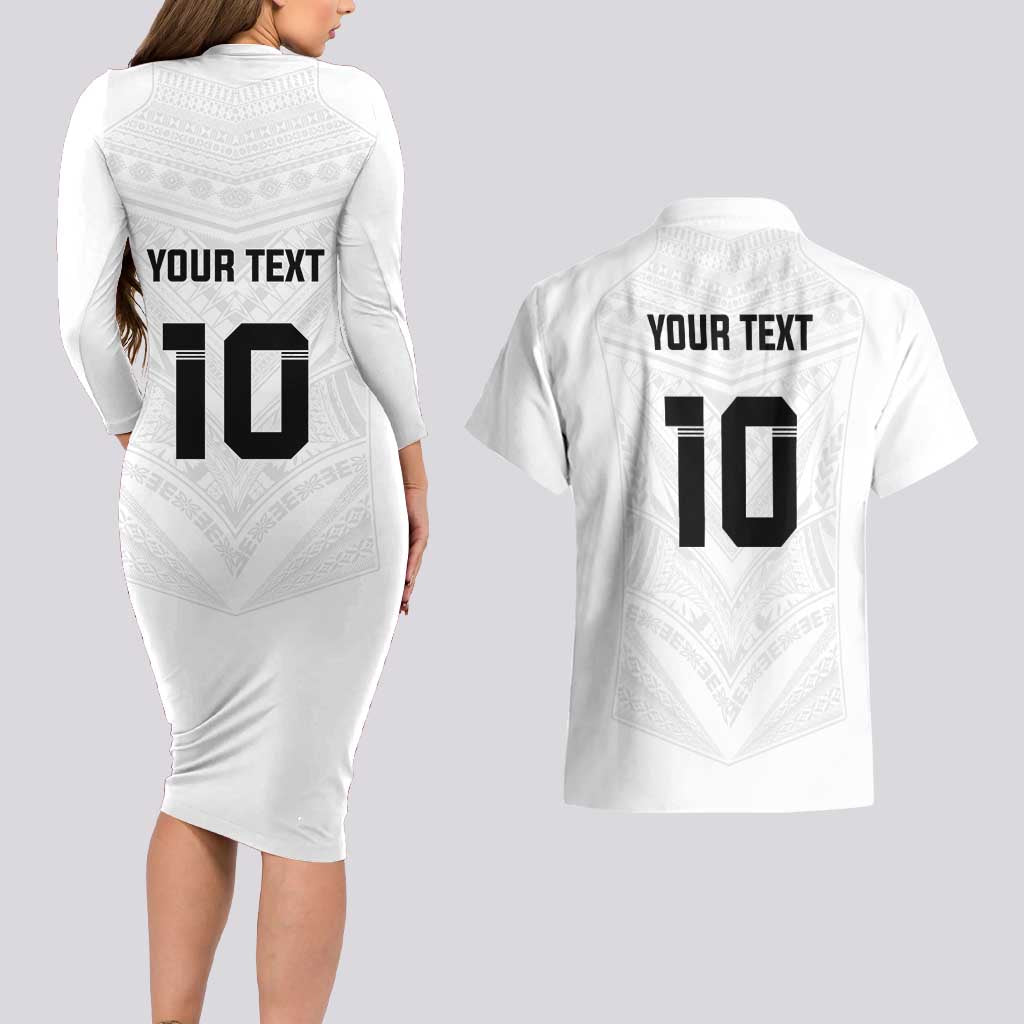 Custom Fiji Rugby Couples Matching Long Sleeve Bodycon Dress and Hawaiian Shirt Tapa Tribal Motifs Sporty Style - Polynesian Pride