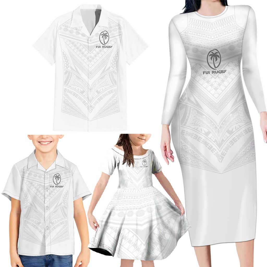 Custom Fiji Rugby Family Matching Long Sleeve Bodycon Dress and Hawaiian Shirt Tapa Tribal Motifs Sporty Style - Polynesian Pride
