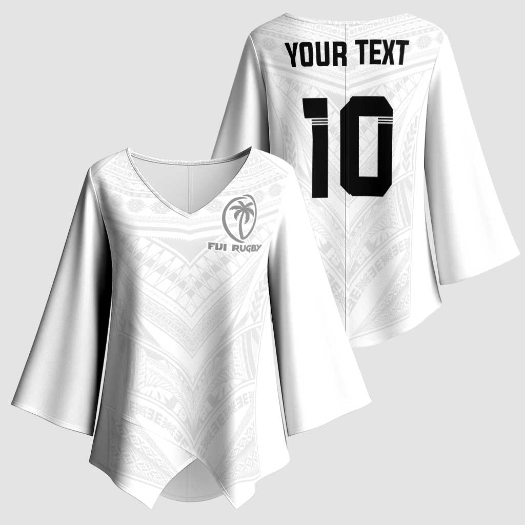 Custom Fiji Rugby Kimono Sleeve Blouse Tapa Tribal Motifs Sporty Style - Polynesian Pride