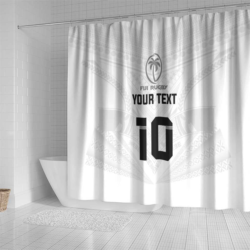 Custom Fiji Rugby Shower Curtain Tapa Tribal Motifs Sporty Style - Polynesian Pride