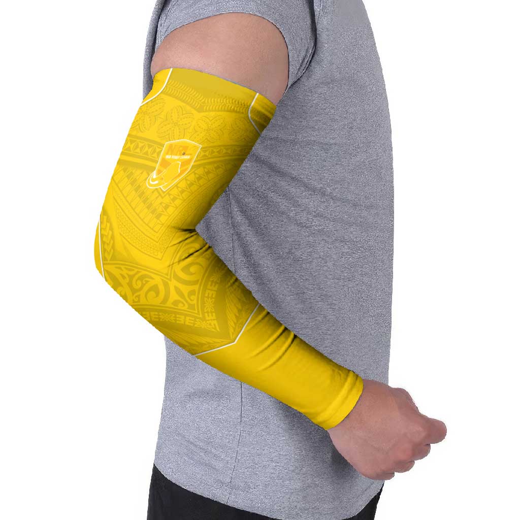 Custom Niue Rugby Arm Sleeves Hiapo Tribal Motifs Sporty Style - Polynesian Pride