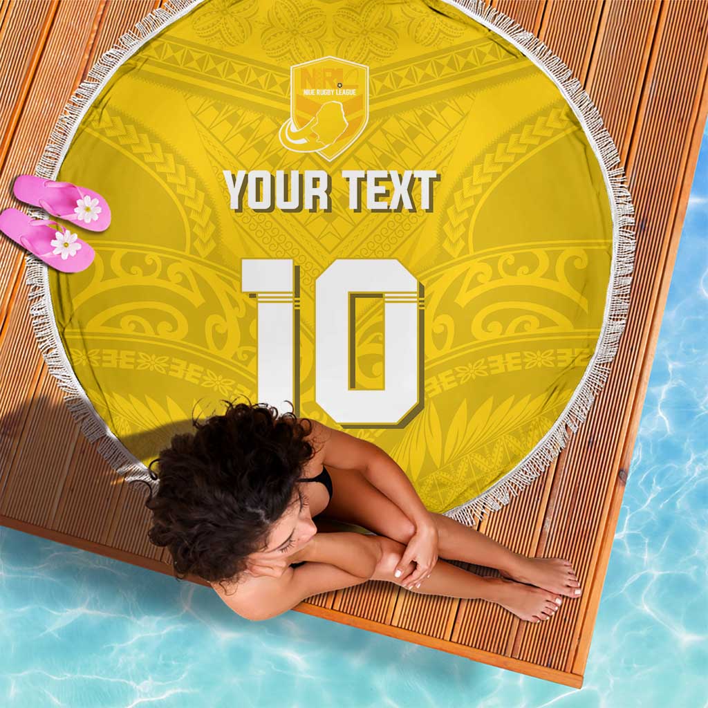 Custom Niue Rugby Beach Blanket Hiapo Tribal Motifs Sporty Style - Polynesian Pride