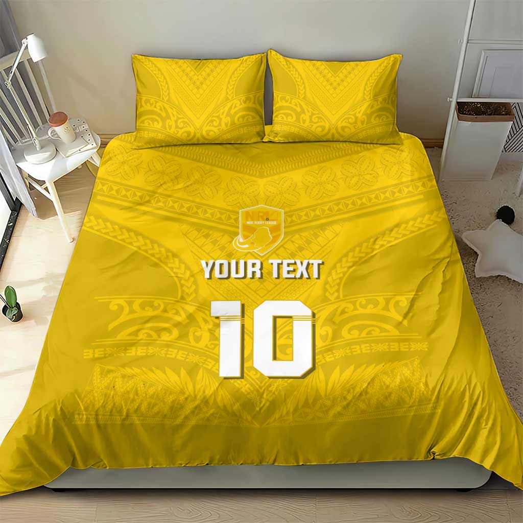 Custom Niue Rugby Bedding Set Hiapo Tribal Motifs Sporty Style - Polynesian Pride
