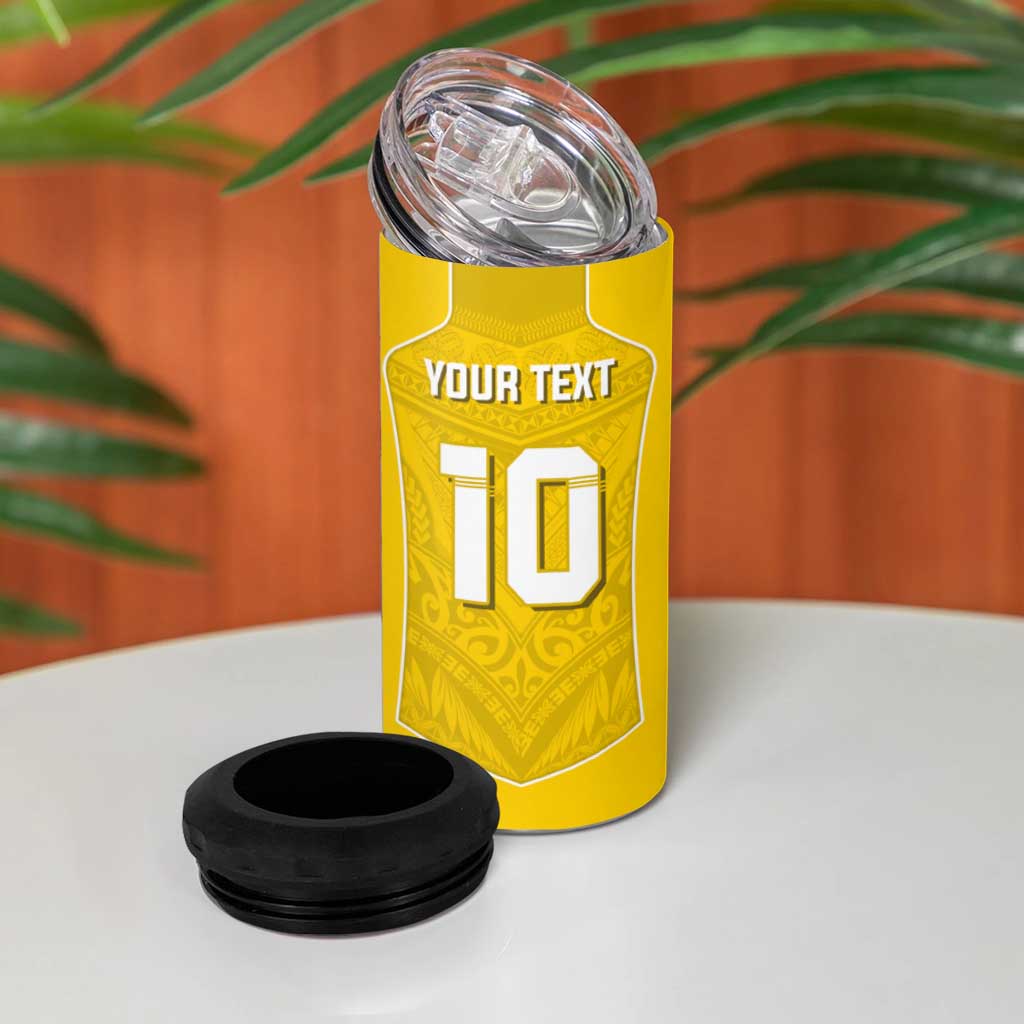 Custom Niue Rugby 4 in 1 Can Cooler Tumbler Hiapo Tribal Motifs Sporty Style - Polynesian Pride