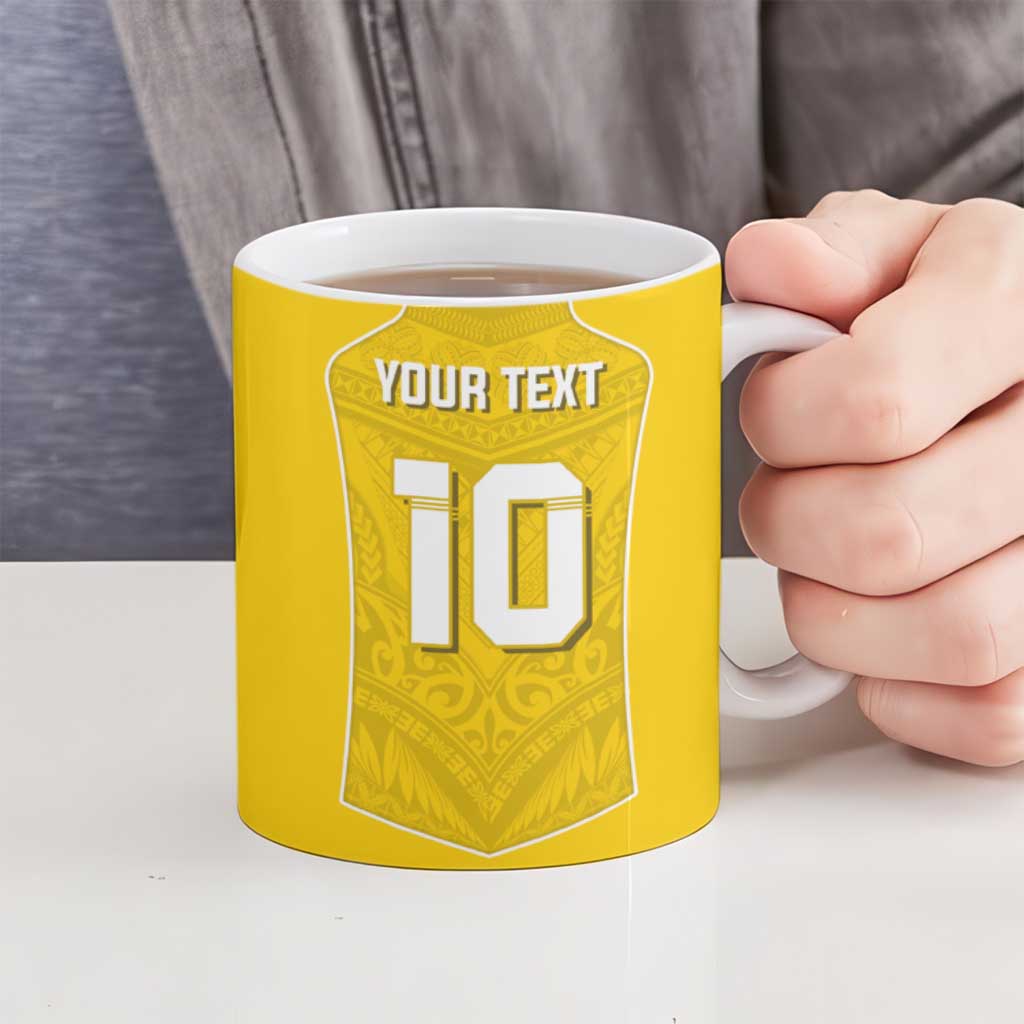 Custom Niue Rugby Ceramic Mug Hiapo Tribal Motifs Sporty Style - Polynesian Pride