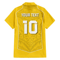 Custom Niue Rugby Family Matching Off The Shoulder Long Sleeve Dress and Hawaiian Shirt Hiapo Tribal Motifs Sporty Style - Polynesian Pride