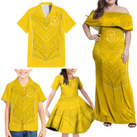 Custom Niue Rugby Family Matching Off Shoulder Maxi Dress and Hawaiian Shirt Hiapo Tribal Motifs Sporty Style - Polynesian Pride