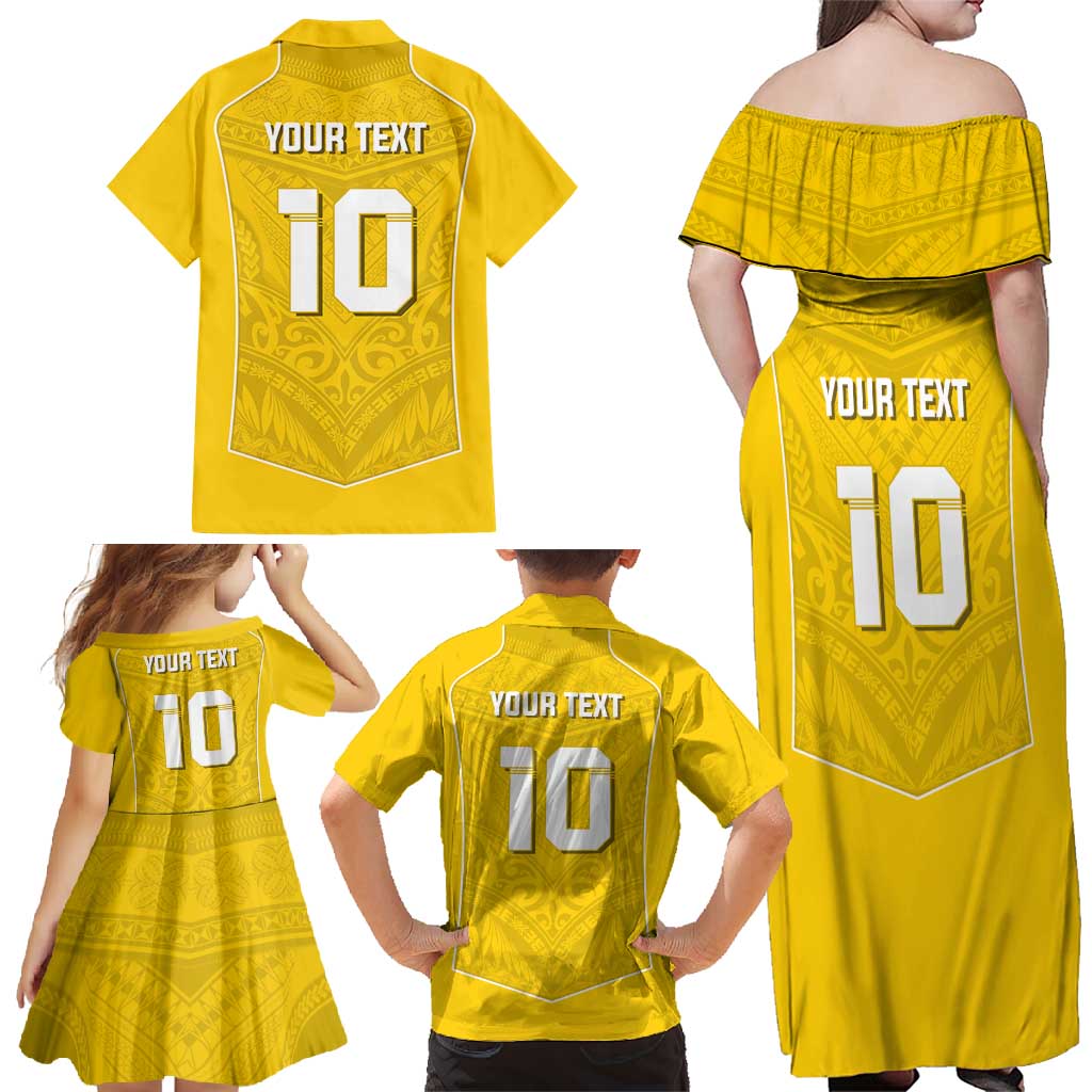 Custom Niue Rugby Family Matching Off Shoulder Maxi Dress and Hawaiian Shirt Hiapo Tribal Motifs Sporty Style - Polynesian Pride