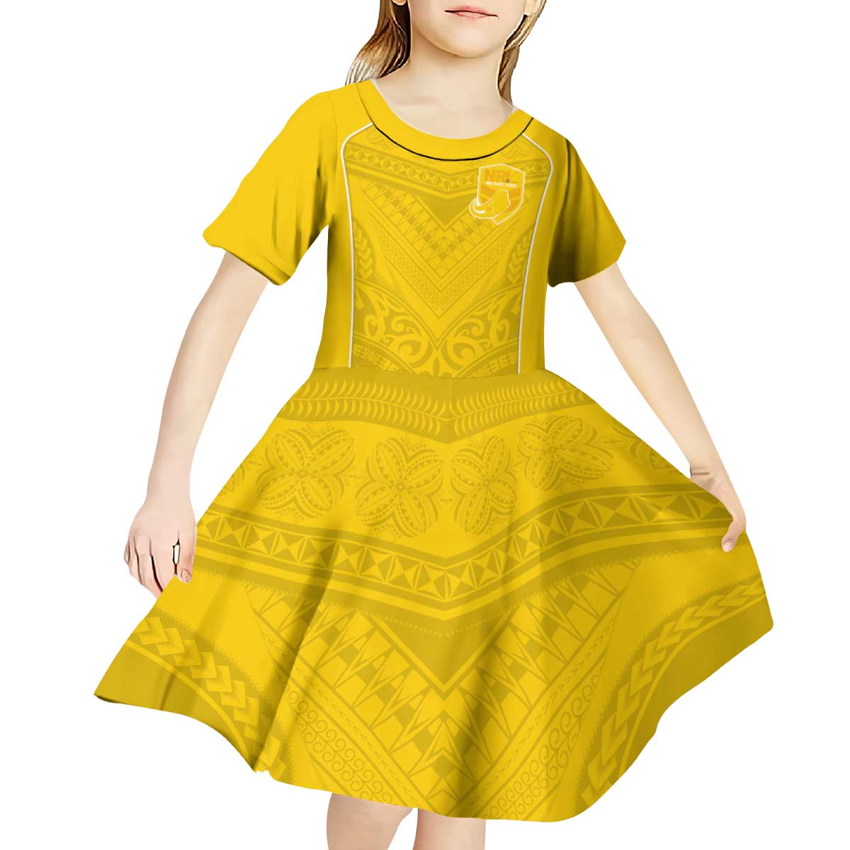 Custom Niue Rugby Kid Short Sleeve Dress Hiapo Tribal Motifs Sporty Style - Polynesian Pride