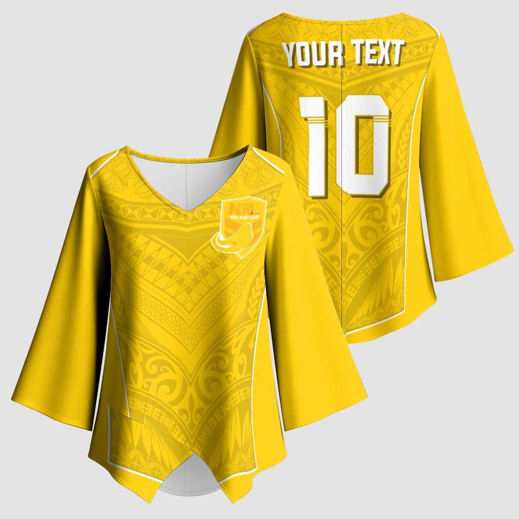 Custom Niue Rugby Kimono Sleeve Blouse Hiapo Tribal Motifs Sporty Style - Polynesian Pride