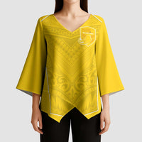 Custom Niue Rugby Kimono Sleeve Blouse Hiapo Tribal Motifs Sporty Style - Polynesian Pride