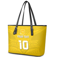 Custom Niue Rugby Leather Tote Bag Hiapo Tribal Motifs Sporty Style - Polynesian Pride