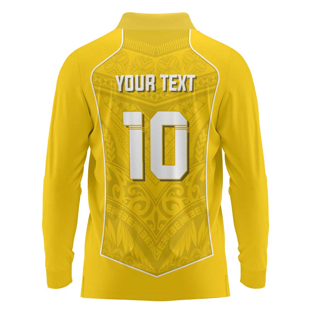 Custom Niue Rugby Long Sleeve Polo Shirt Hiapo Tribal Motifs Sporty Style - Polynesian Pride