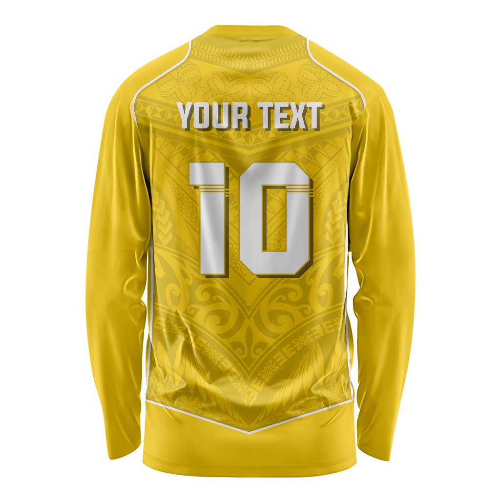 Custom Niue Rugby Long Sleeve Shirt Hiapo Tribal Motifs Sporty Style - Polynesian Pride