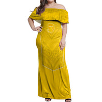 Custom Niue Rugby Off Shoulder Maxi Dress Hiapo Tribal Motifs Sporty Style - Polynesian Pride