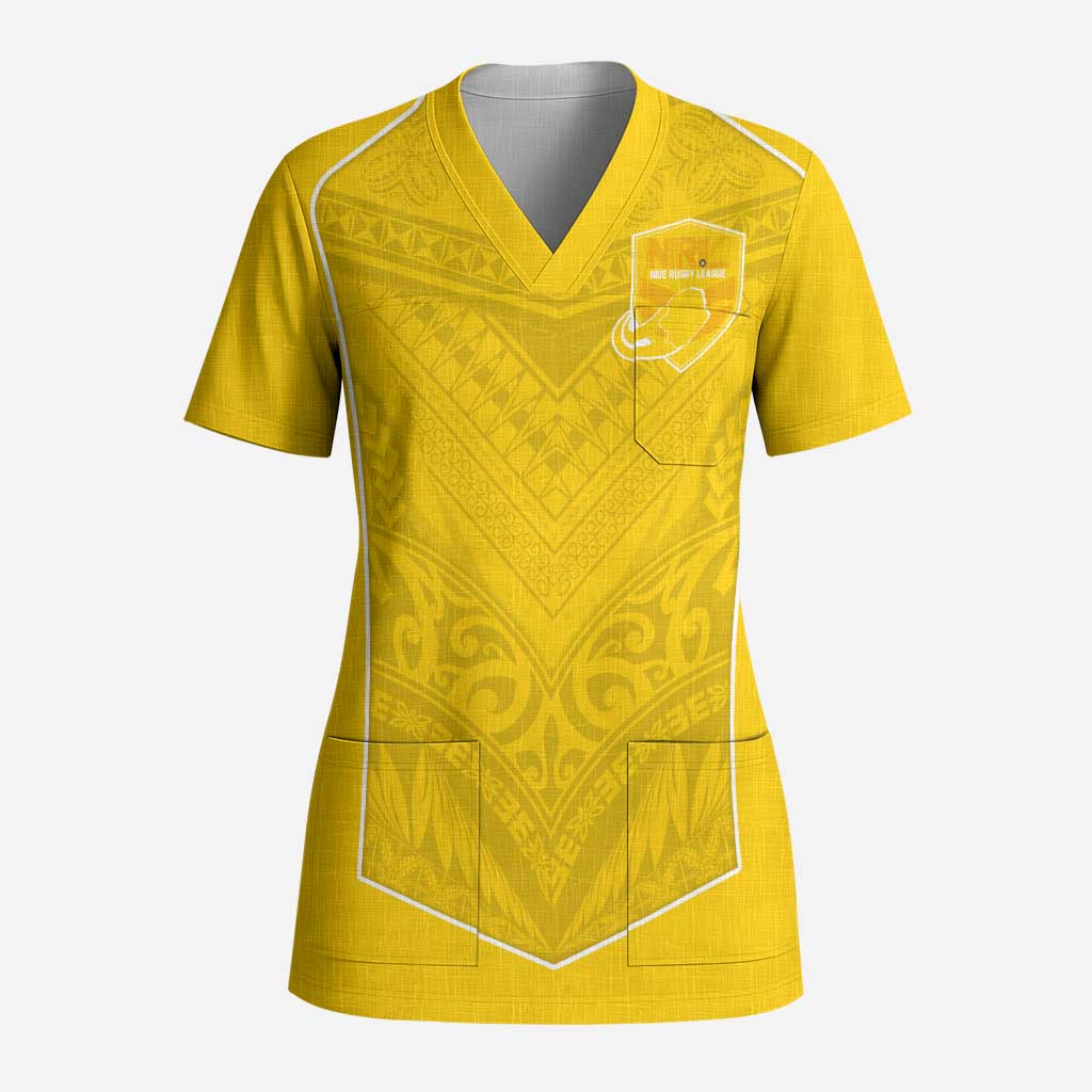 Custom Niue Rugby Scrub Top Hiapo Tribal Motifs Sporty Style - Polynesian Pride