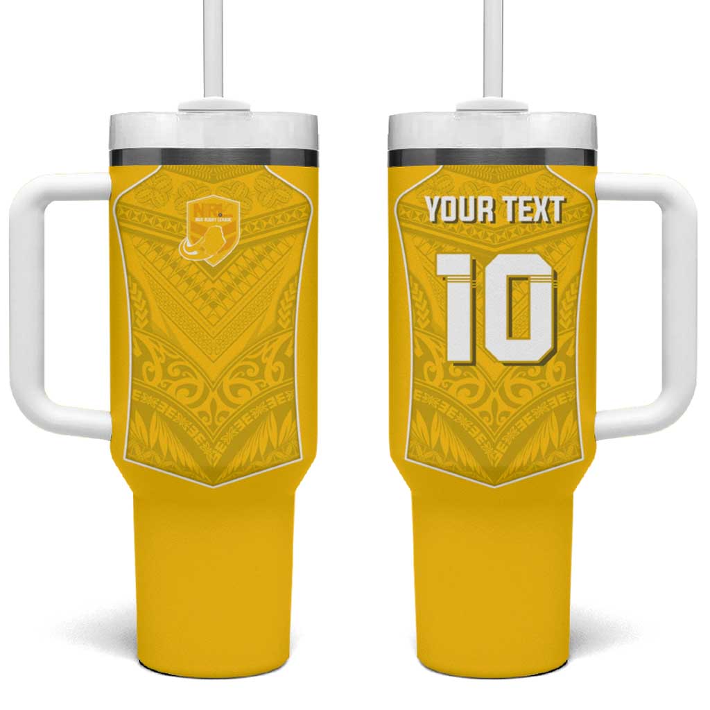 Custom Niue Rugby Tumbler With Handle Hiapo Tribal Motifs Sporty Style - Polynesian Pride
