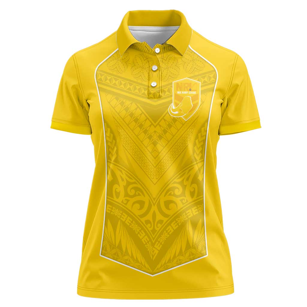 Custom Niue Rugby Women Polo Shirt Hiapo Tribal Motifs Sporty Style LT03 Female Yellow - Polynesian Pride