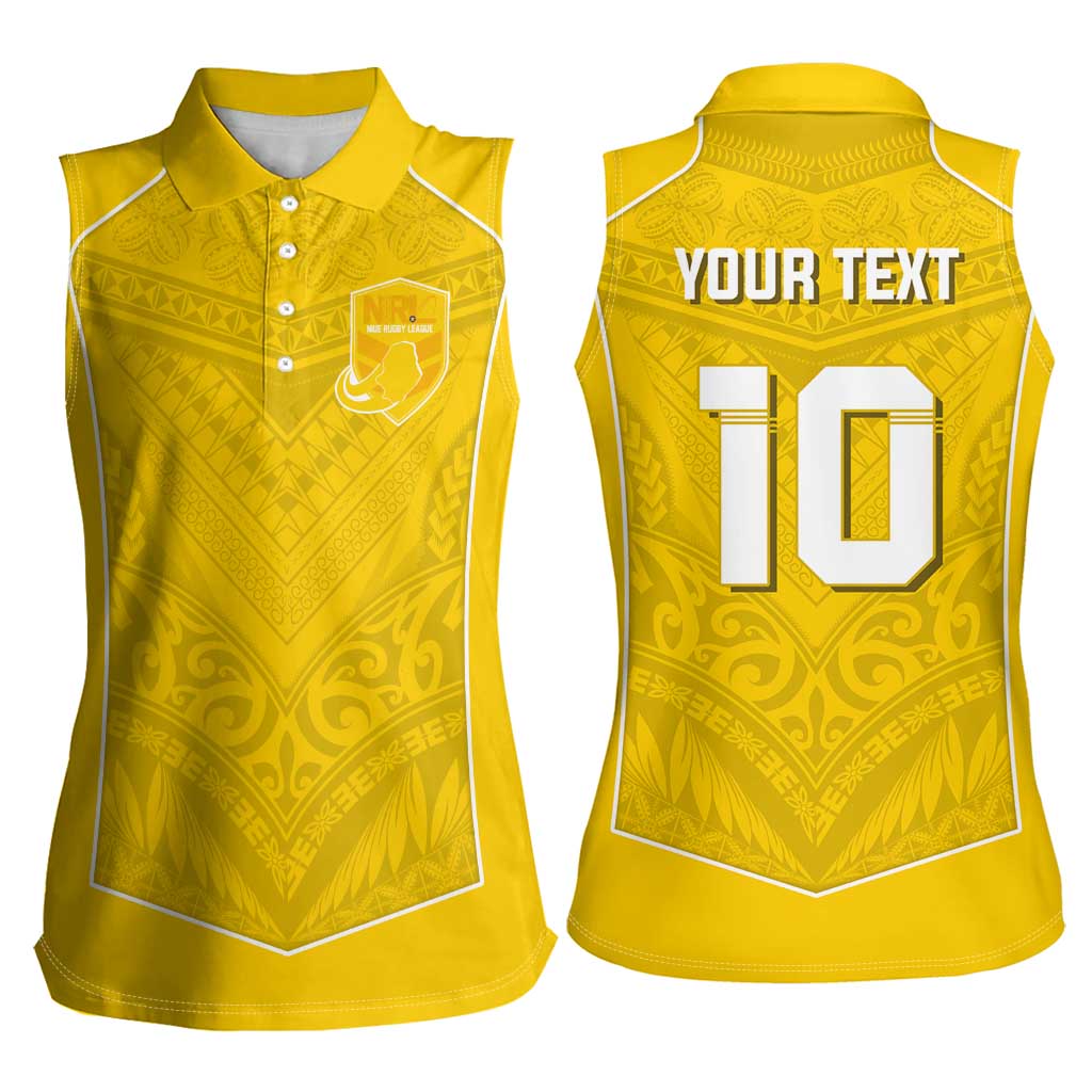 Custom Niue Rugby Women Sleeveless Polo Shirt Hiapo Tribal Motifs Sporty Style - Polynesian Pride