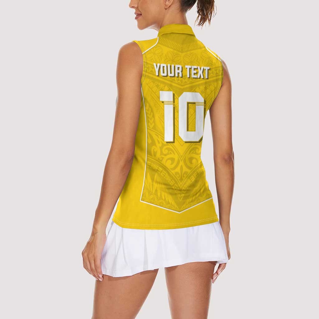 Custom Niue Rugby Women Sleeveless Polo Shirt Hiapo Tribal Motifs Sporty Style - Polynesian Pride