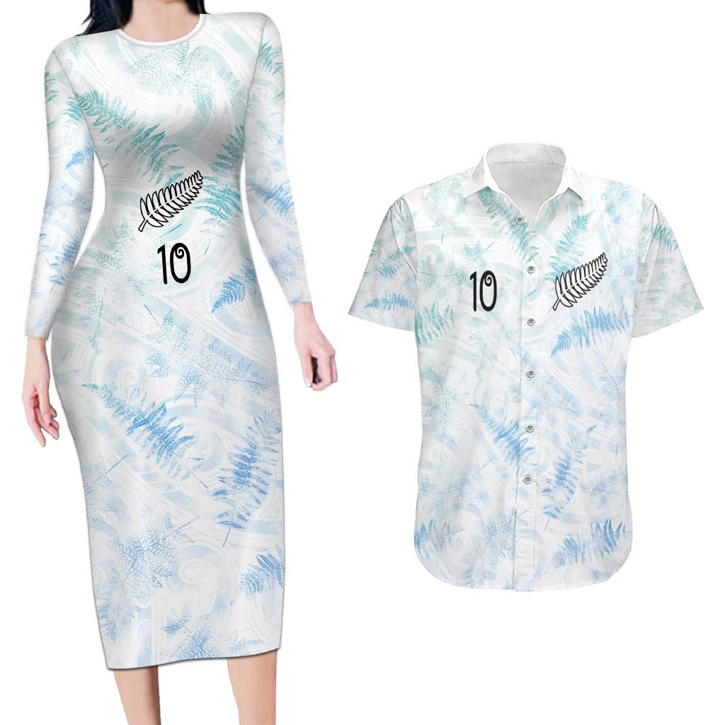 Custom New Zealand Football Couples Matching Long Sleeve Bodycon Dress and Hawaiian Shirt The Whites-Aotearoa Inspired LT03 White - Polynesian Pride