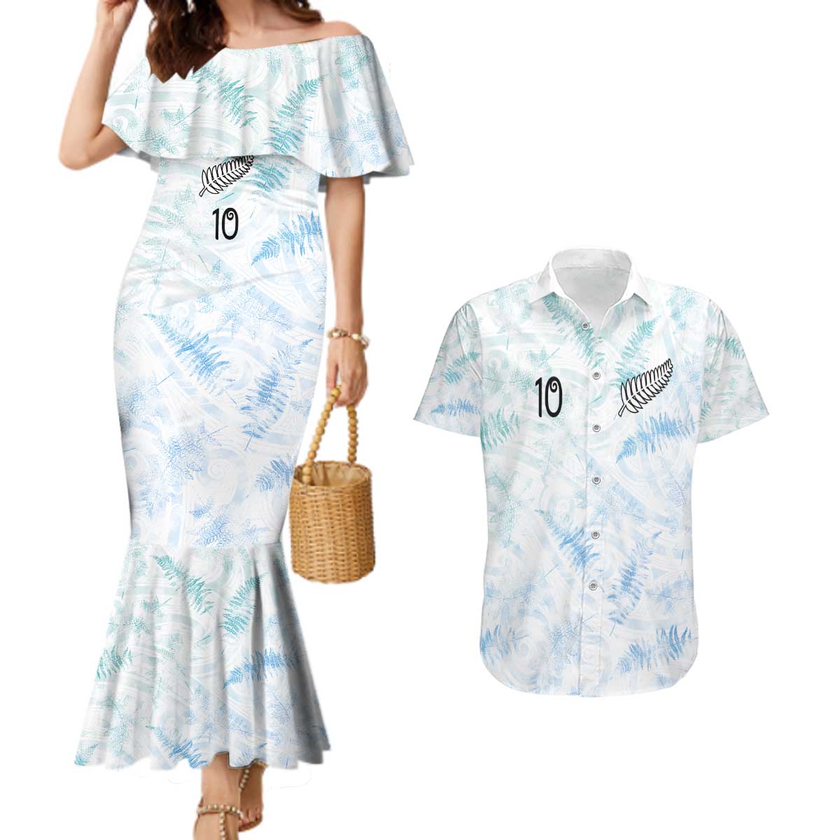 Custom New Zealand Football Couples Matching Mermaid Dress and Hawaiian Shirt The Whites-Aotearoa Inspired LT03 White - Polynesian Pride
