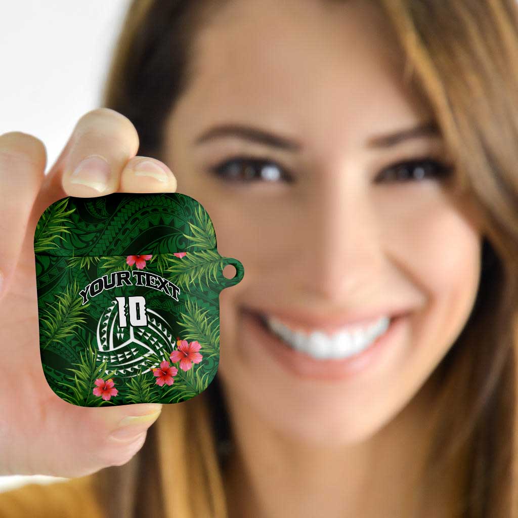 Custom Hawaii Volleyball AirPods Case Kakau Abstract and Tropical Plants Green Color - Polynesian Pride