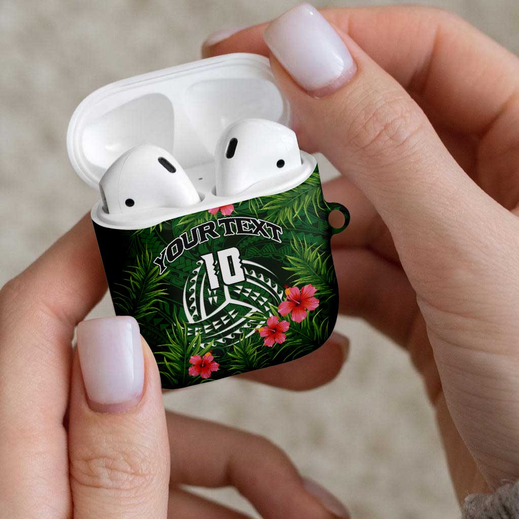 Custom Hawaii Volleyball AirPods Case Kakau Abstract and Tropical Plants Green Color - Polynesian Pride