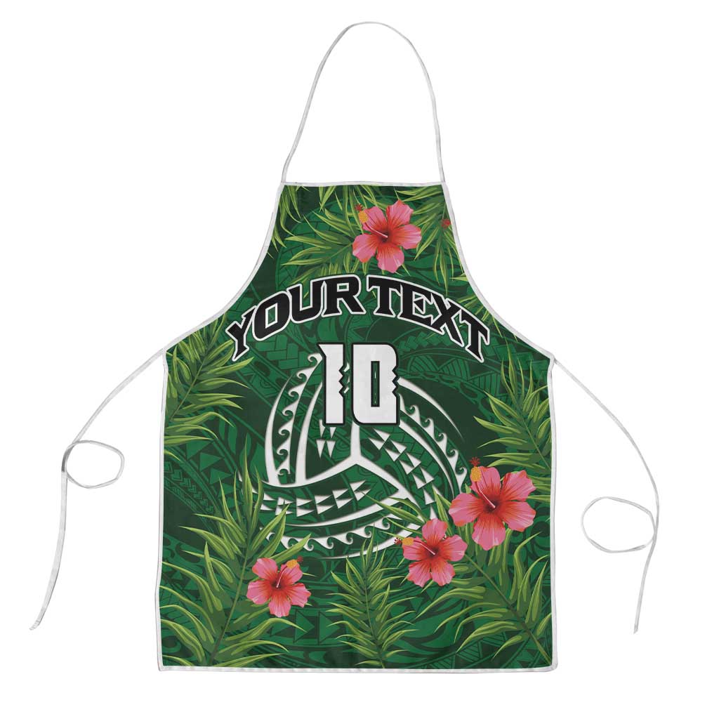 Custom Hawaii Volleyball Apron Kakau Abstract and Tropical Plants Green Color - Polynesian Pride