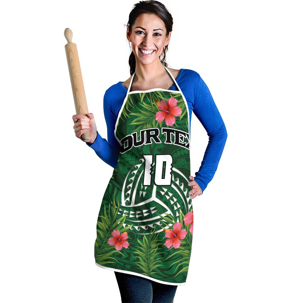 Custom Hawaii Volleyball Apron Kakau Abstract and Tropical Plants Green Color - Polynesian Pride