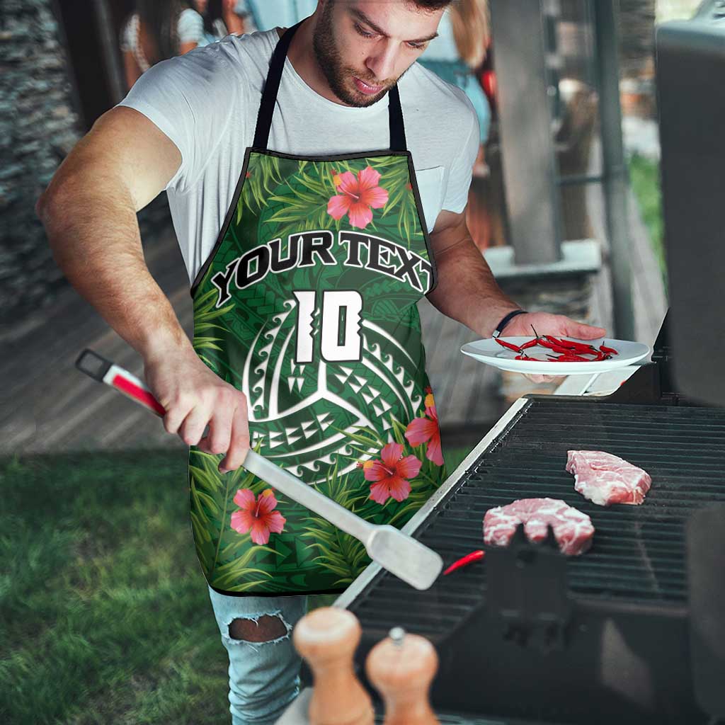 Custom Hawaii Volleyball Apron Kakau Abstract and Tropical Plants Green Color - Polynesian Pride