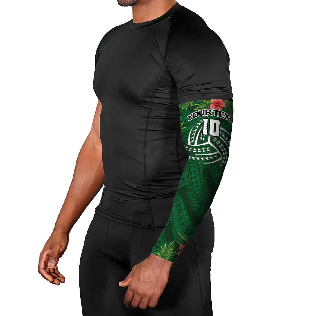 Custom Hawaii Volleyball Arm Sleeves Kakau Abstract and Tropical Plants Green Color LT03 - Polynesian Pride