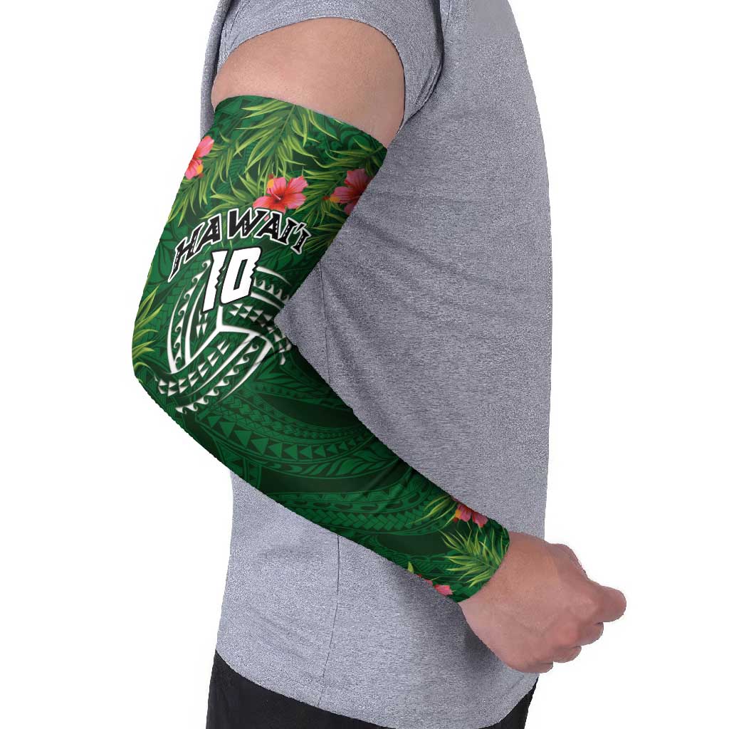 Custom Hawaii Volleyball Arm Sleeves Kakau Abstract and Tropical Plants Green Color LT03 - Polynesian Pride