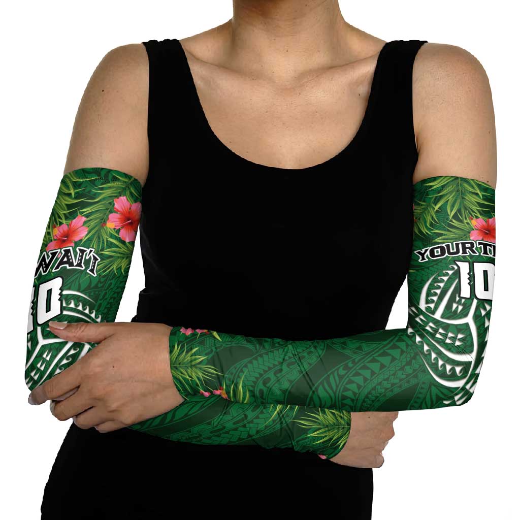 Custom Hawaii Volleyball Arm Sleeves Kakau Abstract and Tropical Plants Green Color LT03 - Polynesian Pride