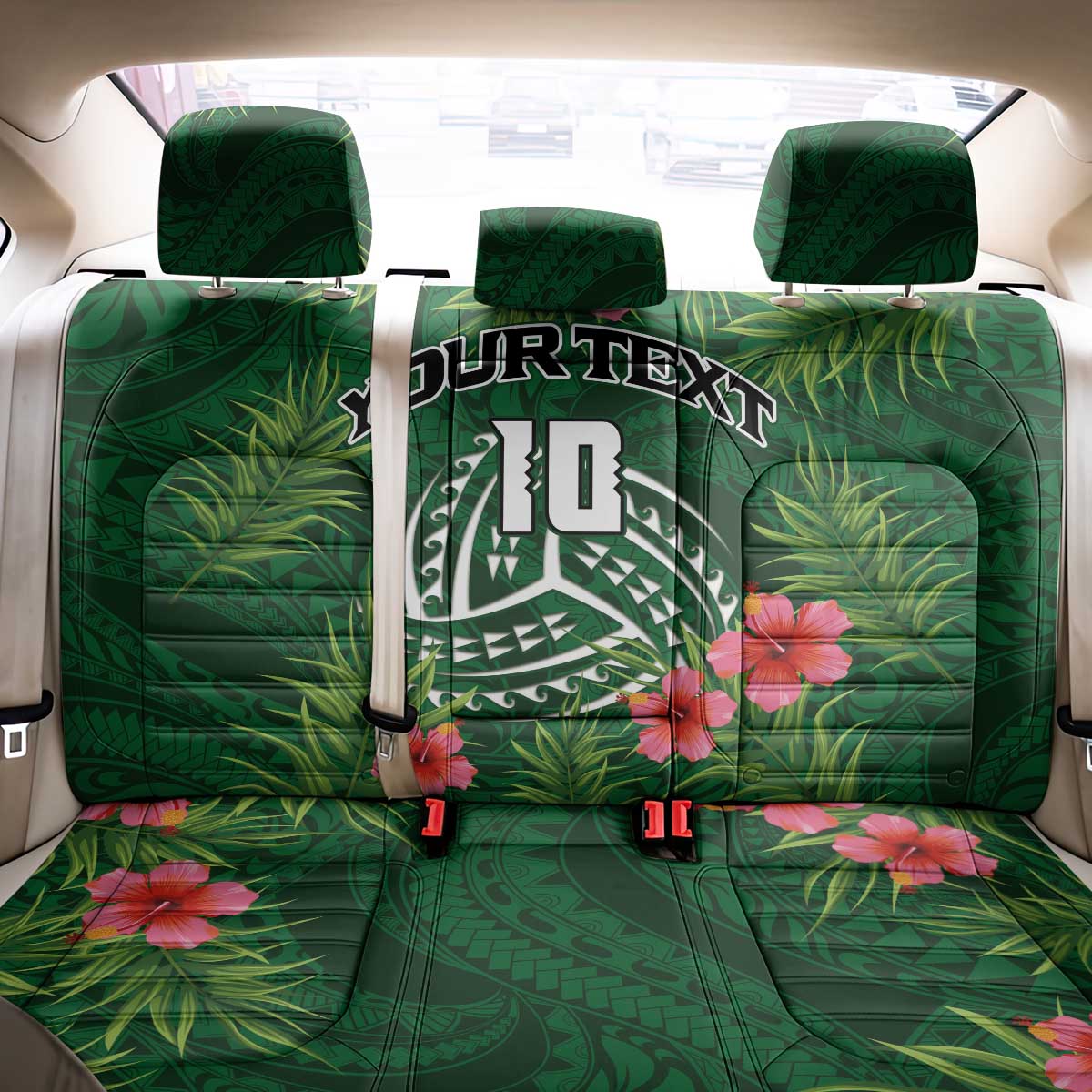 Custom Hawaii Volleyball Back Car Seat Cover Kakau Abstract and Tropical Plants Green Color - Polynesian Pride