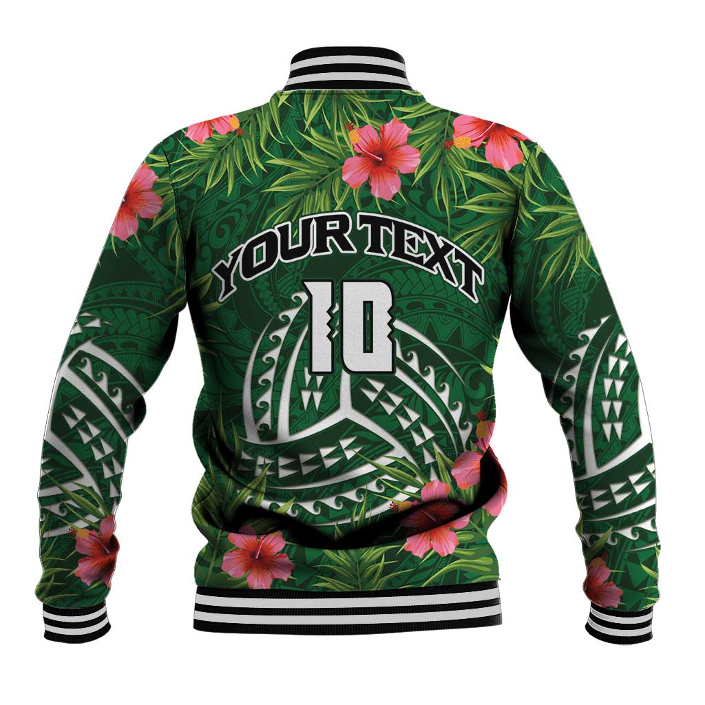 Custom Hawaii Volleyball Baseball Jacket Kakau Abstract and Tropical Plants Green Color - Polynesian Pride