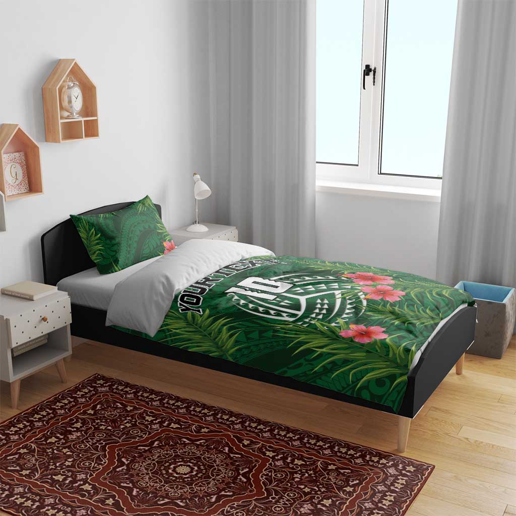 Custom Hawaii Volleyball Bedding Set Kakau Abstract and Tropical Plants Green Color - Polynesian Pride
